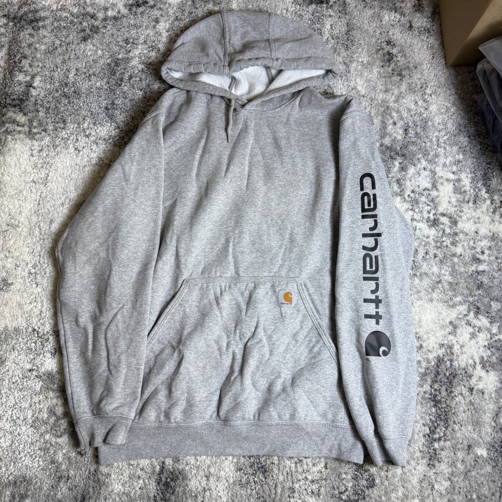 Carhartt Mens Loose Fit Midweight Logo Graphic Hoodie Grey Sweatshirt Medium